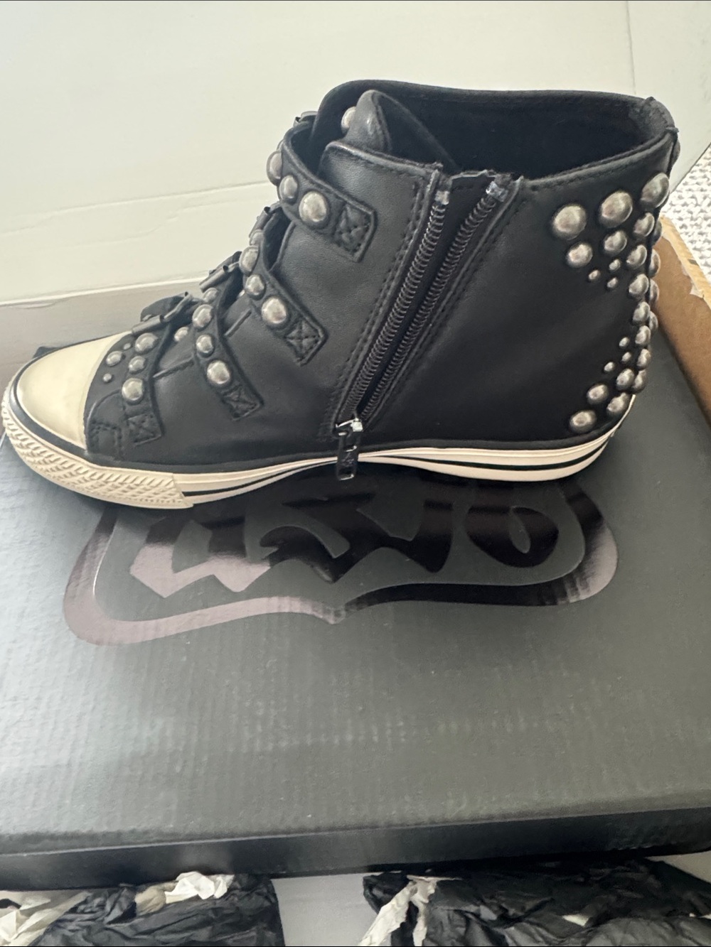 Ash Black and White Studded High-Top Sneakers - Picture 2 of 6